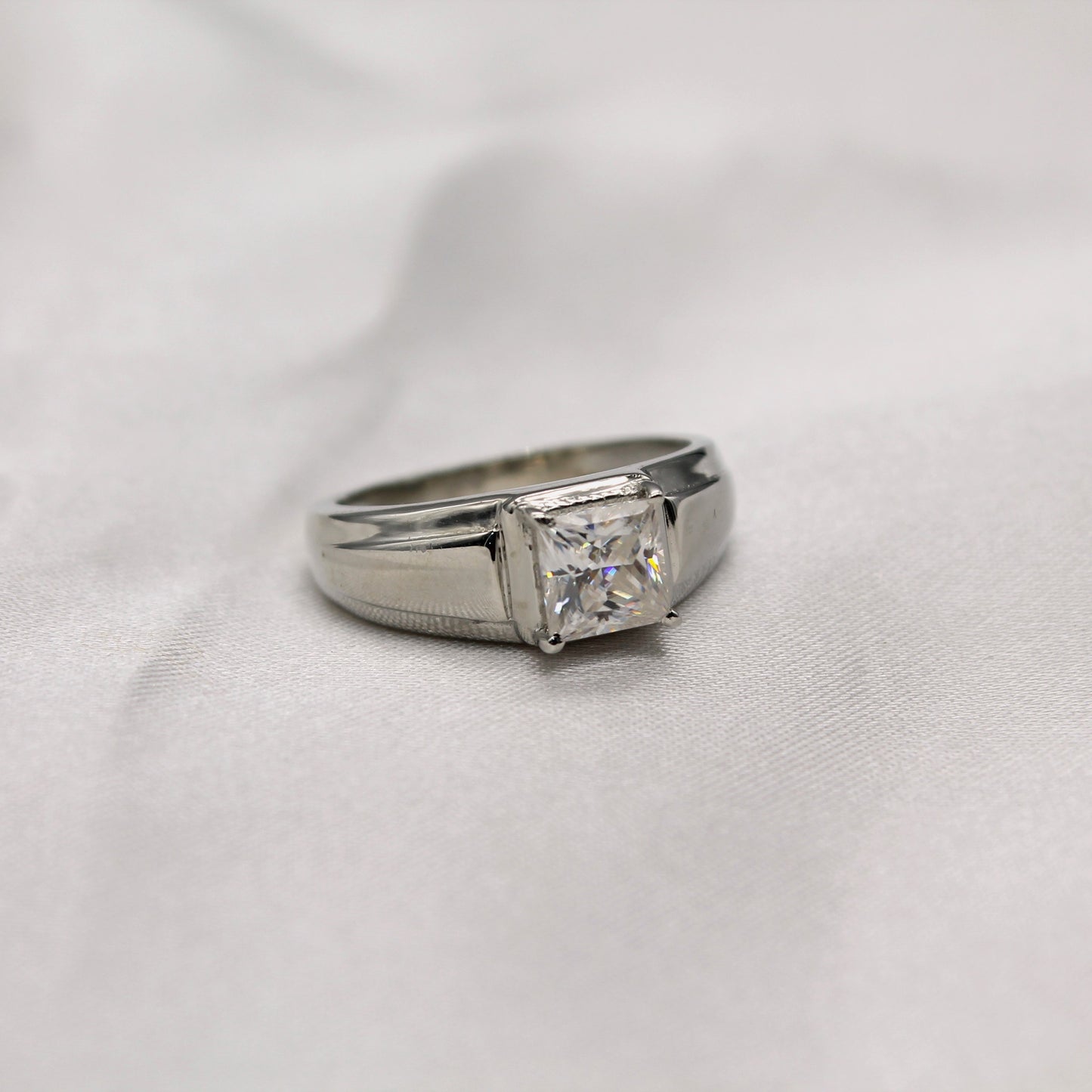 925Silver Ring For Men, Moissanite Men's Ring, Princess Cut Moissanite Ring, Prong Setting Ring, Engagement Groom Ring, Perfect Gift for Him