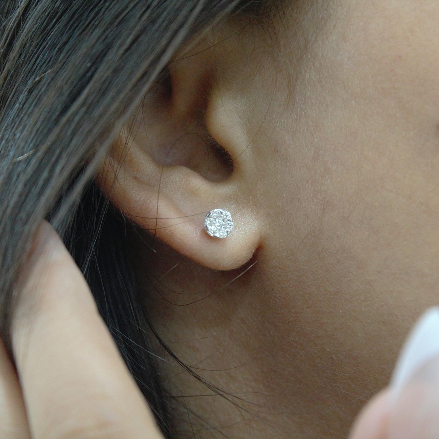 Solid 18K White Gold Diamond Jewelry, Solitaire Tiny Pendant Earring Set, Gold Chain Necklace Set, Perfect Graduation Gift for Daughter