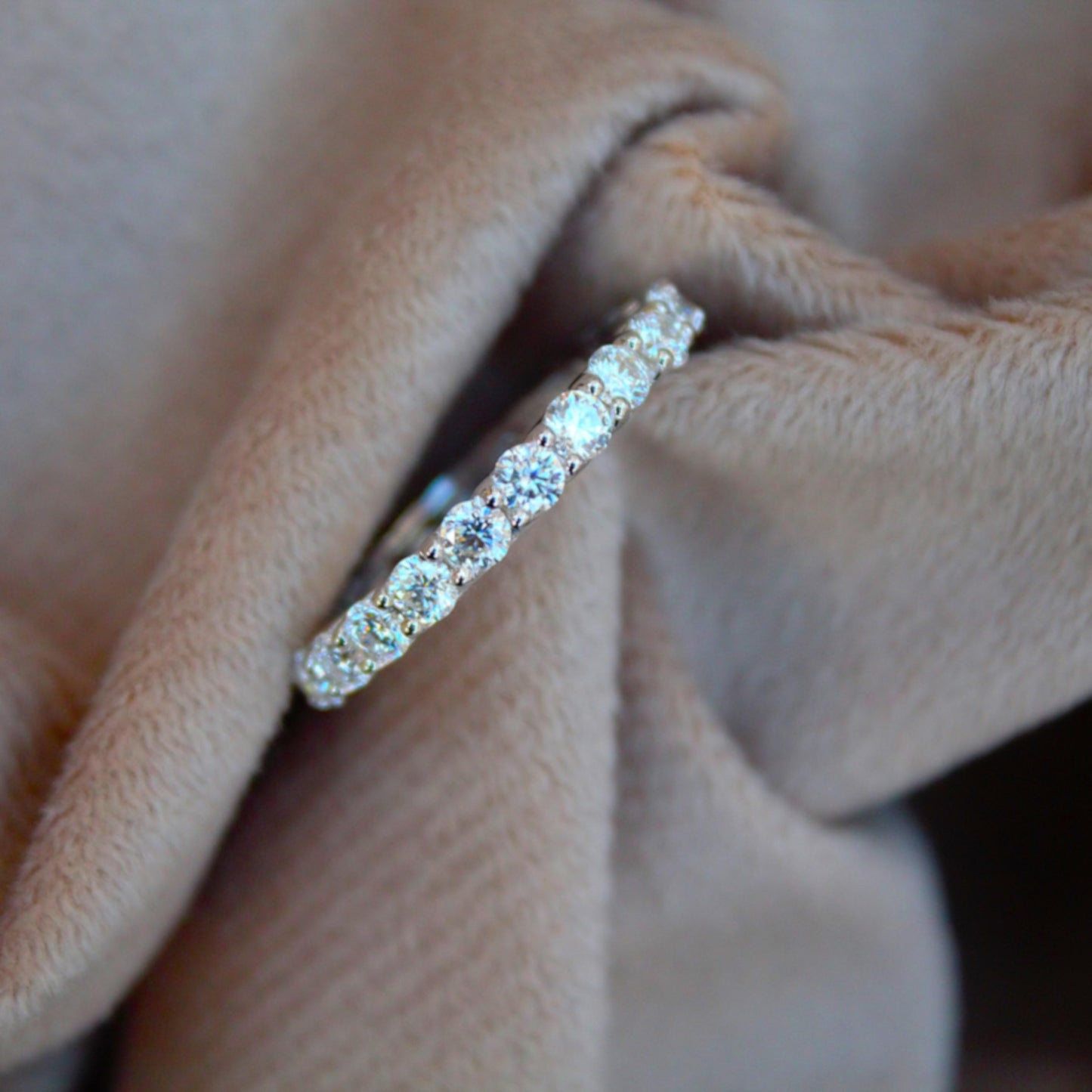 Solid 925 Sterling Silver Moissanite Prong Set Ring, Full Eternity Ring Band, Dainty Stackable Ring, Round Stone Ring, Eternity Bridal Ring