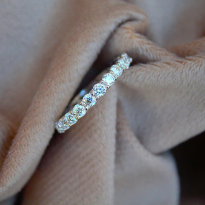 Solid 925 Sterling Silver Moissanite Prong Set Ring, Full Eternity Ring Band, Dainty Stackable Ring, Round Stone Ring, Eternity Bridal Ring