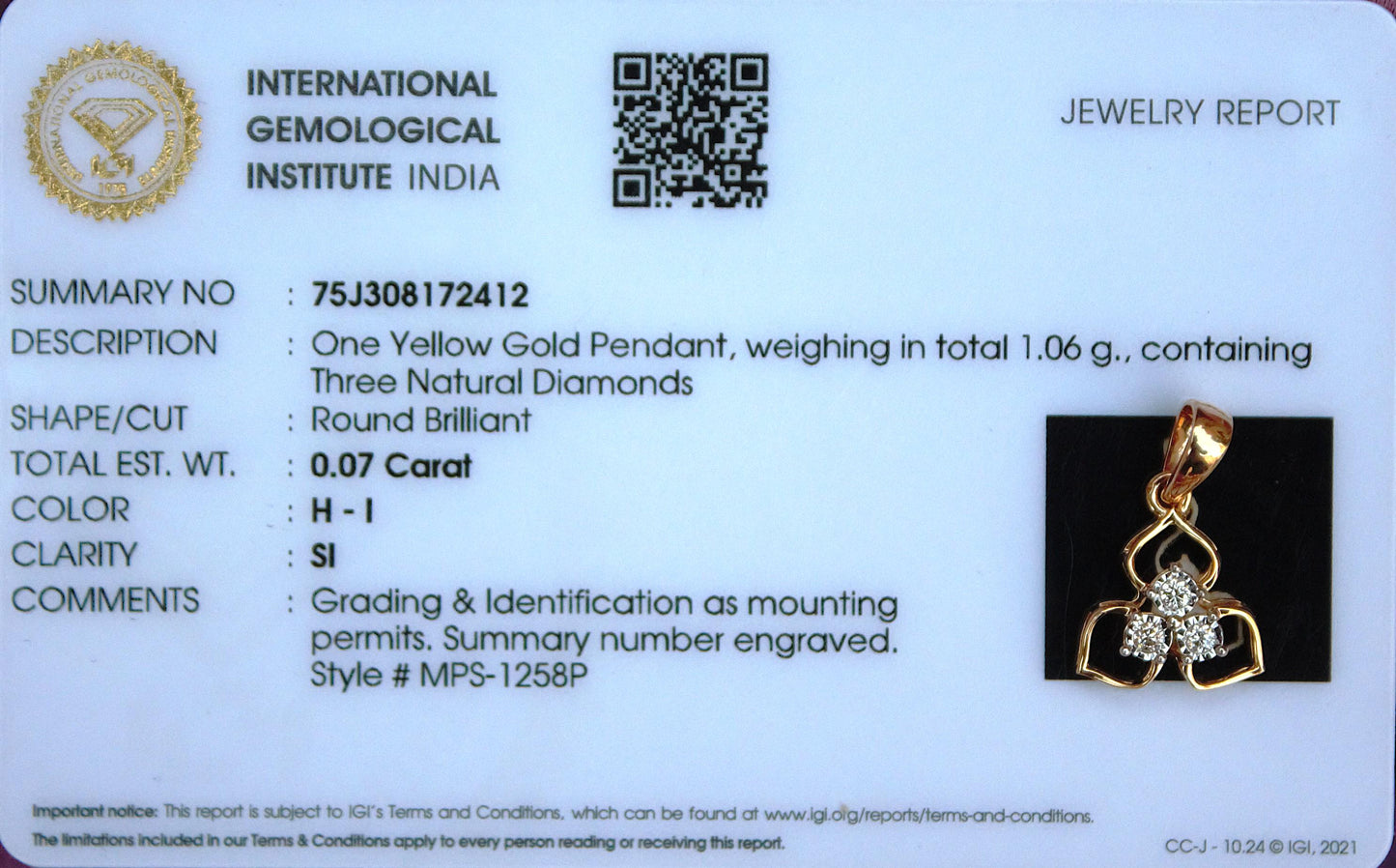 IGI Certified Diamond Jewelry, Pendant Without Chain for Gift, April Birthstone Jewelry, Natural Diamond Gold Pendant Without Chain for Her