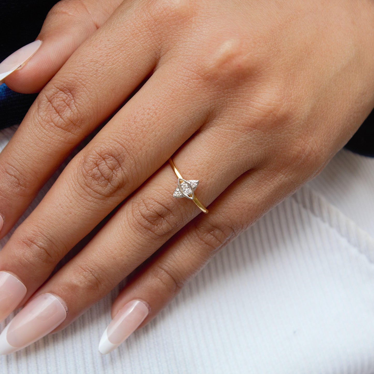 Real Diamond Ring, Round Cut Diamond Gold Ring For Birthday Gift, Delicate Real Gold Ring, H- I Color With VS - SI Clarity Gold Ring US 7