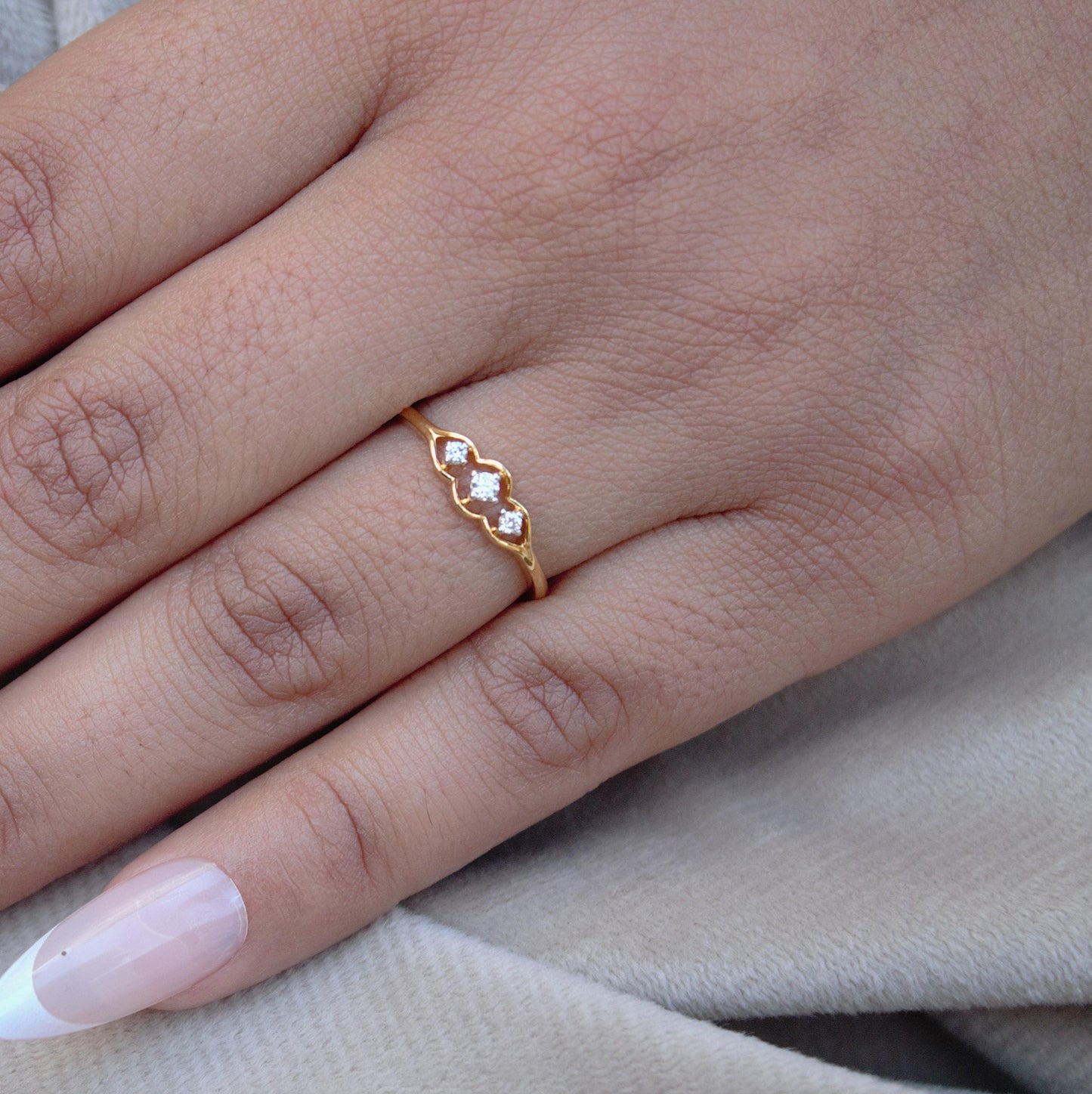 Three Stone Diamond Ring, 1.43 Gm Diamond Gold Ring, 18K Dainty Yellow Gold Jewelry, IGI Certified Natural Diamond Gold Ring Gift for Wife