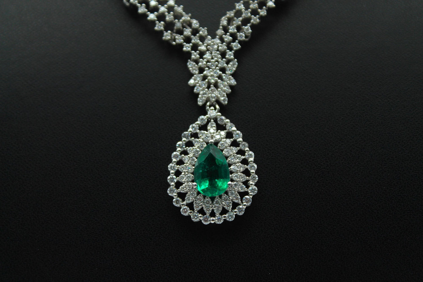 Emerald & Moissanite Necklace Earrings Set, 925 Sterling Silver Necklace, Anniversary Gift, Designer Jewelry, Wedding Necklace Set for Bride