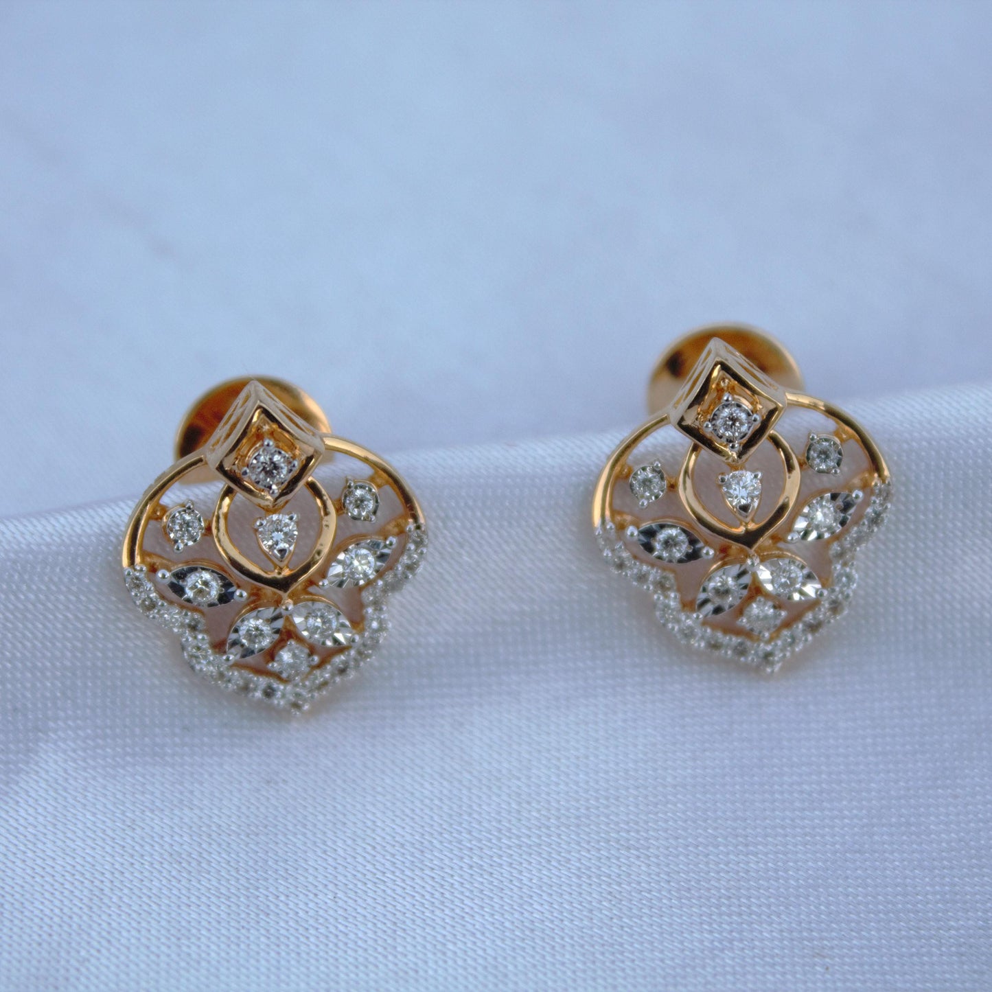 Solid 18K Yellow Gold Diamond Jewelry Set, Designer Gold Stud Earrings and Chain Pendant Set, Wedding Bridal Gold Jewelry Set, Perfect Gift