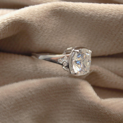 Cushion Cut Moissanite 925 Sterling Silver Ring, Prong Set Engagement Ring, Vintage Silver Ring, Lightweight Travel Jewelry, Gift for Him