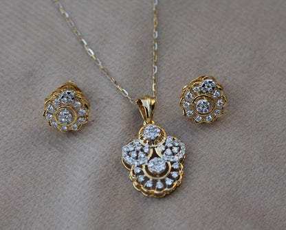 IGI Certified Gold Diamond Jewelry, Natural Diamond Earring With Necklace Set, 18K Gold Diamond Jewelry, Designer Diamond Set Gift For Her