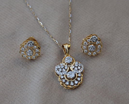 IGI Certified Gold Diamond Jewelry, Natural Diamond Earring With Necklace Set, 18K Gold Diamond Jewelry, Designer Diamond Set Gift For Her