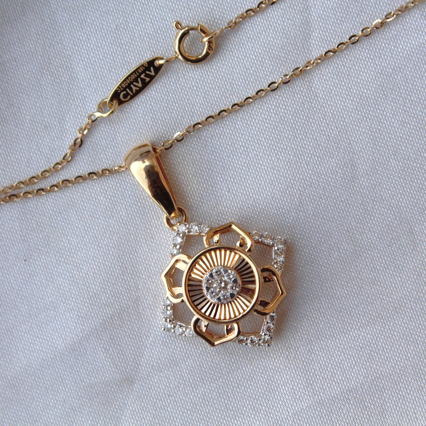 18k Yellow Gold Necklace with Earrings, Real Diamond Jewelry Set, Gold Diamond Jewelry for Her, Minimalist Charm Pendant with Chain and Stud