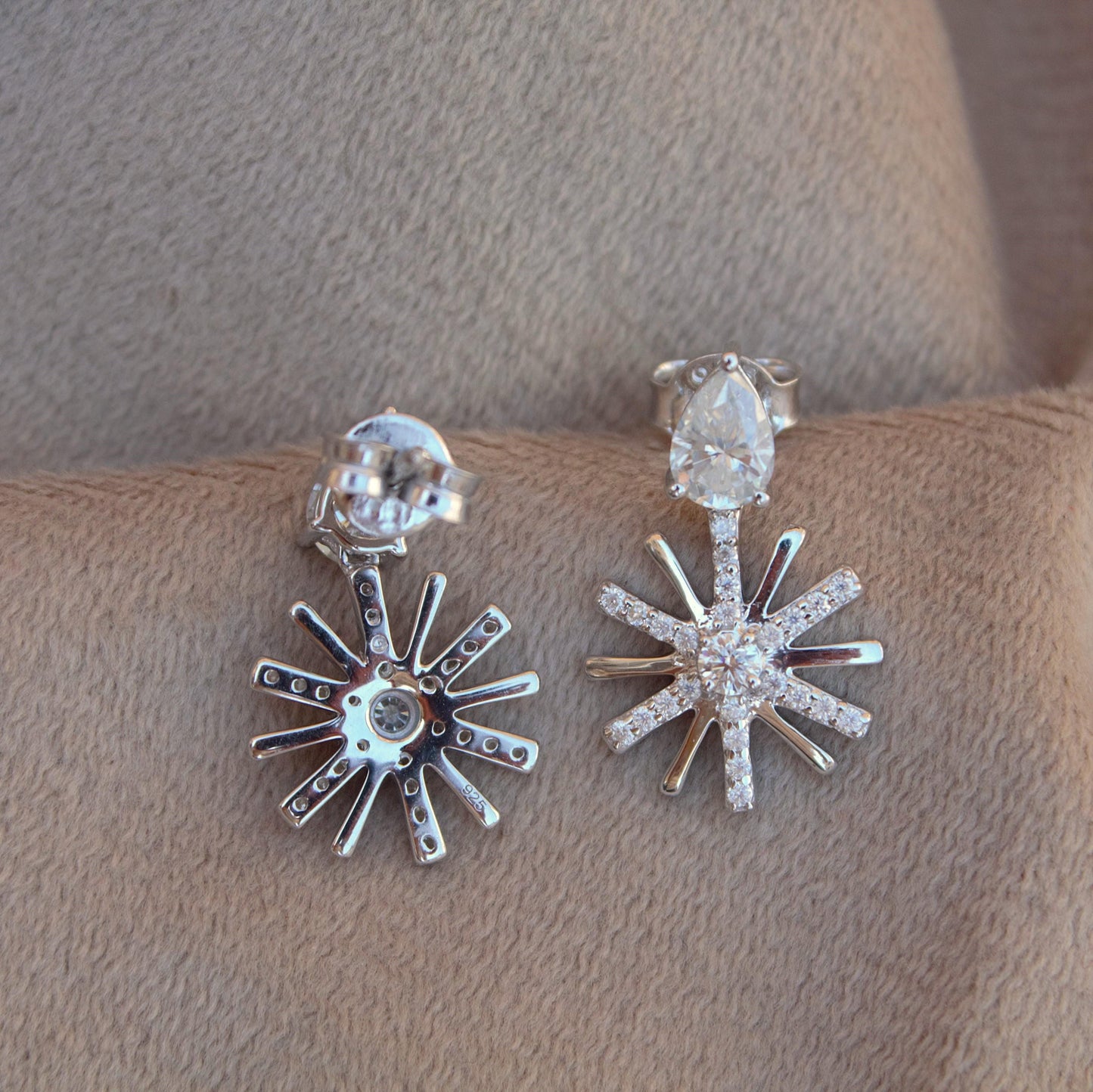 Moissanite Cluster Flower Stud Dangle Earrings, Designer Party Wear Earrings, Floral Shape Earrings for Women, Vintage Earrings in Silver