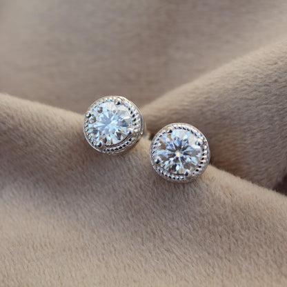 Moissanite Round Cut Statement Earrings, 925 Sterling Silver Stud Earrings for Her, Silver Minimalist Stud Earring, White Moissanite Jewelry