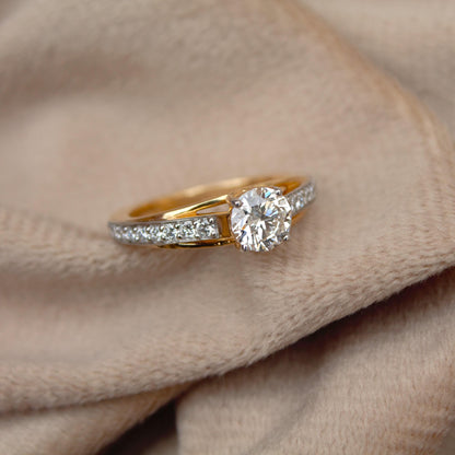 1 Carat Round Diamond Gold Ring, Solitaire Engagement Ring for Women, 14K Gold Ring, Handcrafted Ring, Customizable Anniversary Ring US 6.25