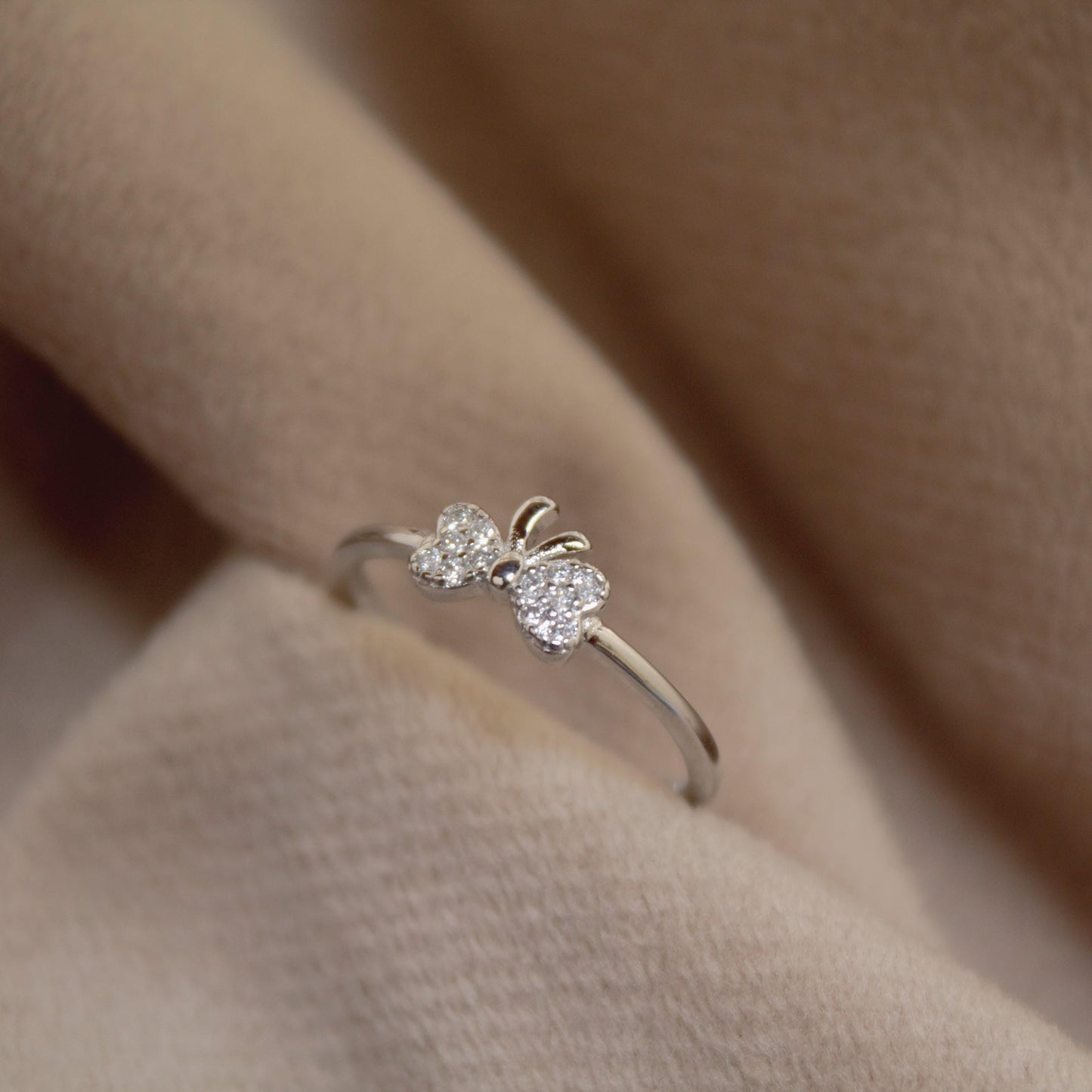 Bow Style Cubic Zirconia Ring, 925 Sterling Silver Dainty Bow Ring, Elegant Thin Stacking Silver Ring, Minimalist Birthday Gift for Daughter