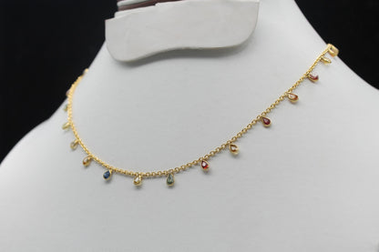 Multi Sapphire Charm Necklace, Rainbow Sapphire Jewelry, 925 Sterling Silver Necklace, Handmade Necklace for Bride, Minimalist Necklace