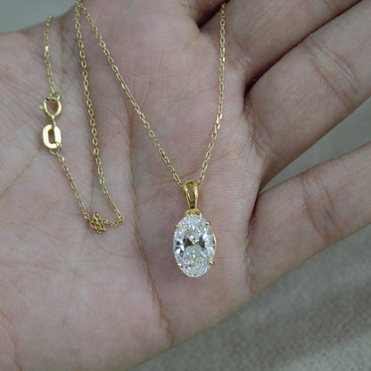 D Color Oval Moissanite Necklace in Gold,  VVS1 Clarity Elegant Daily Jewelry, Oval Cut Minimalist Moissanite Gold Necklace in 18k Gold