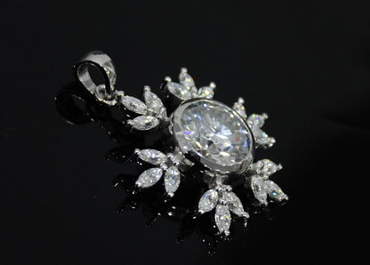 Colorless Moissanite 925 Sterling Silver Pendant for Chain, Floral Design Pendant, Marquise and Round Cut Stone Pendant, Birthday Gift