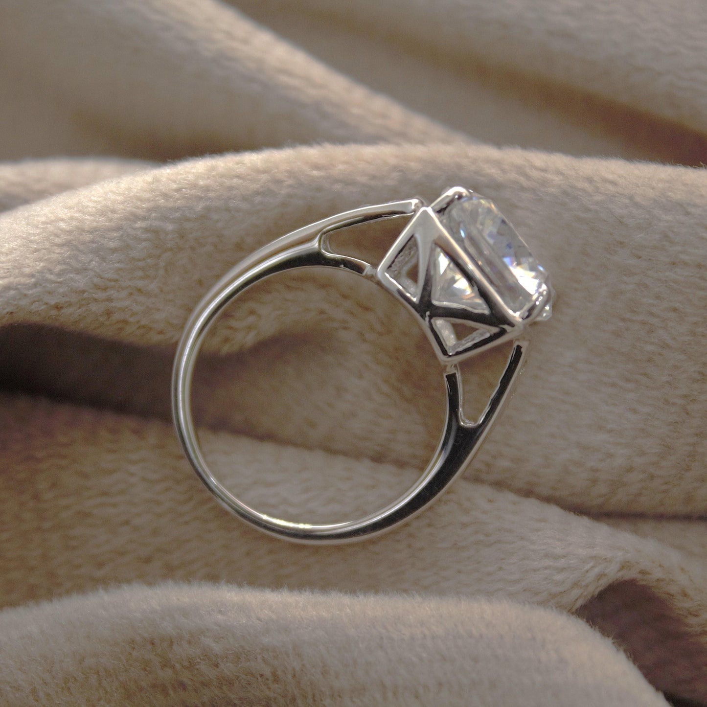 Cushion Cut Moissanite 925 Sterling Silver Ring, Prong Set Engagement Ring, Vintage Silver Ring, Lightweight Travel Jewelry, Gift for Him