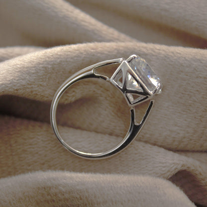 Cushion Cut Moissanite 925 Sterling Silver Ring, Prong Set Engagement Ring, Vintage Silver Ring, Lightweight Travel Jewelry, Gift for Him