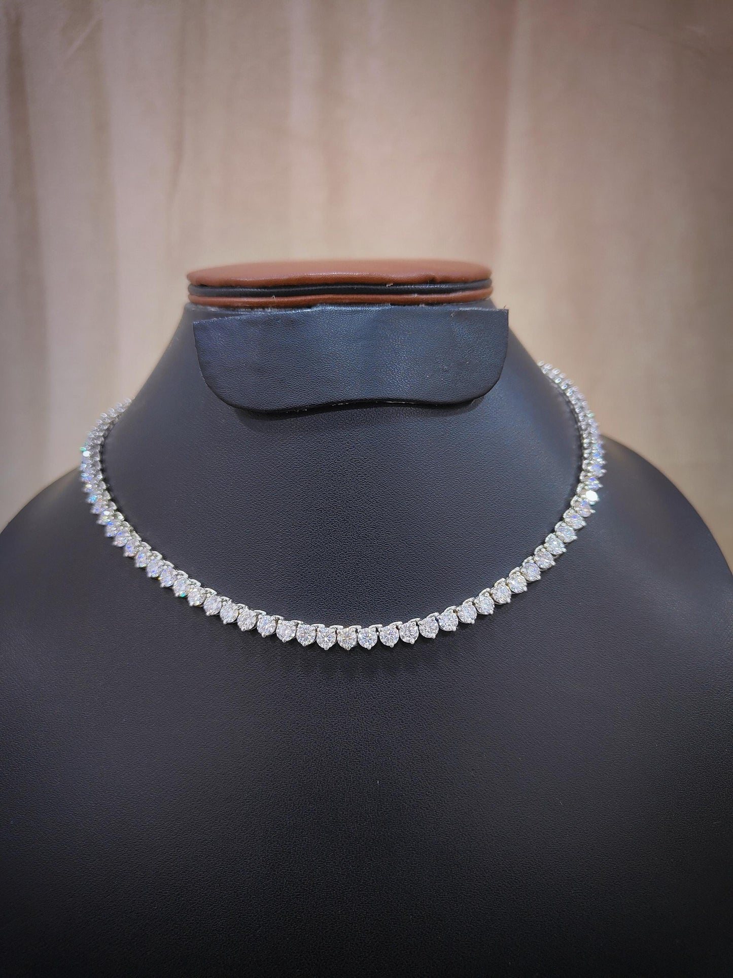 Moissanite Three Prong Tennis Necklace, 925 Sterling Silver Necklace, 3mm Moissanite Silver Chain, Infinity Necklace For Her