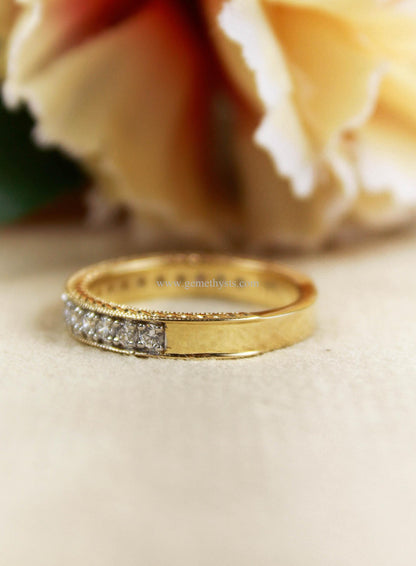 Solid Gold Half Eternity Band, Lab Grown Diamond Engagement Ring, Stackable Halfway Ring, 50 Pointer Diamond Gold Band for Men & Women