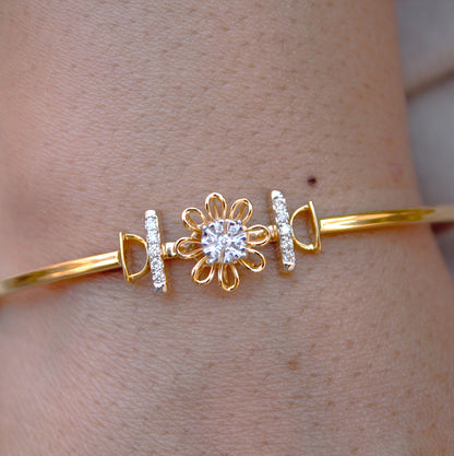14K Solid Gold Bracelet, Flower Design Natural Diamond Bangle Bracelet,  IG Certified Cuff Bangle Bracelet Gift For Her, Stackable Bracelet