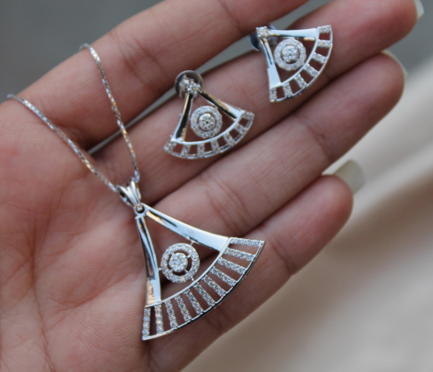 Minimalist Gold Diamond Jewelry, Natural Diamond Necklace Earring for Bride, Available in White Gold, Yellow Gold, Rose Gold, IGI Certified