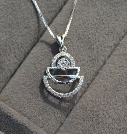 Minimalist Pendant with Chain and Studs, Dainty Real Gold Diamond Necklace & Earrings, 18k Solid White Gold Necklace Earring Combo Set