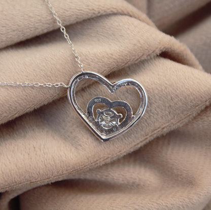 Moissanite Round Cut Heart Shape Pendant Necklace, Sparkling Heart Pendant with Chain, Ready to Ship, 925Sterling Silver Gift for Girlfriend