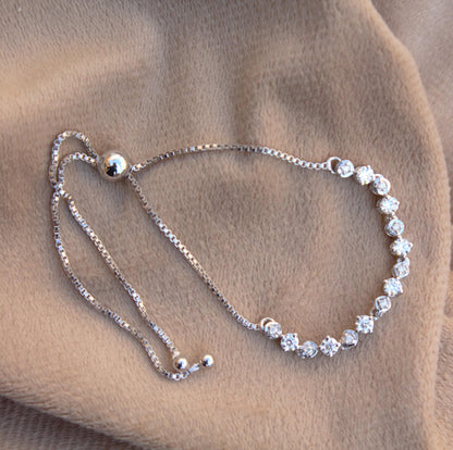 Moissanite Adjustable Bracelet For Her, 925 Sterling Silver Jewelry, Bracelet for Women, Minimalist Silver Lightweight Travel Jewelry