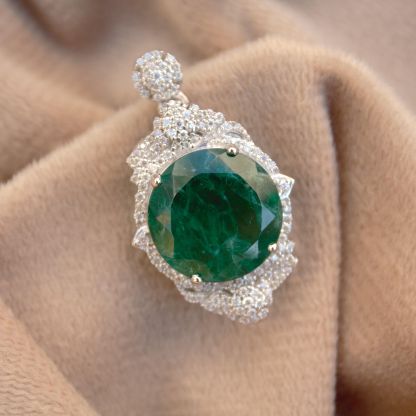 Green Inclusion Emerald With Moissanite Pendant, 4 Prong Setting Silver Pendant, 925 Sterling Silver Delicate Pendant, Birthday Gift for Her