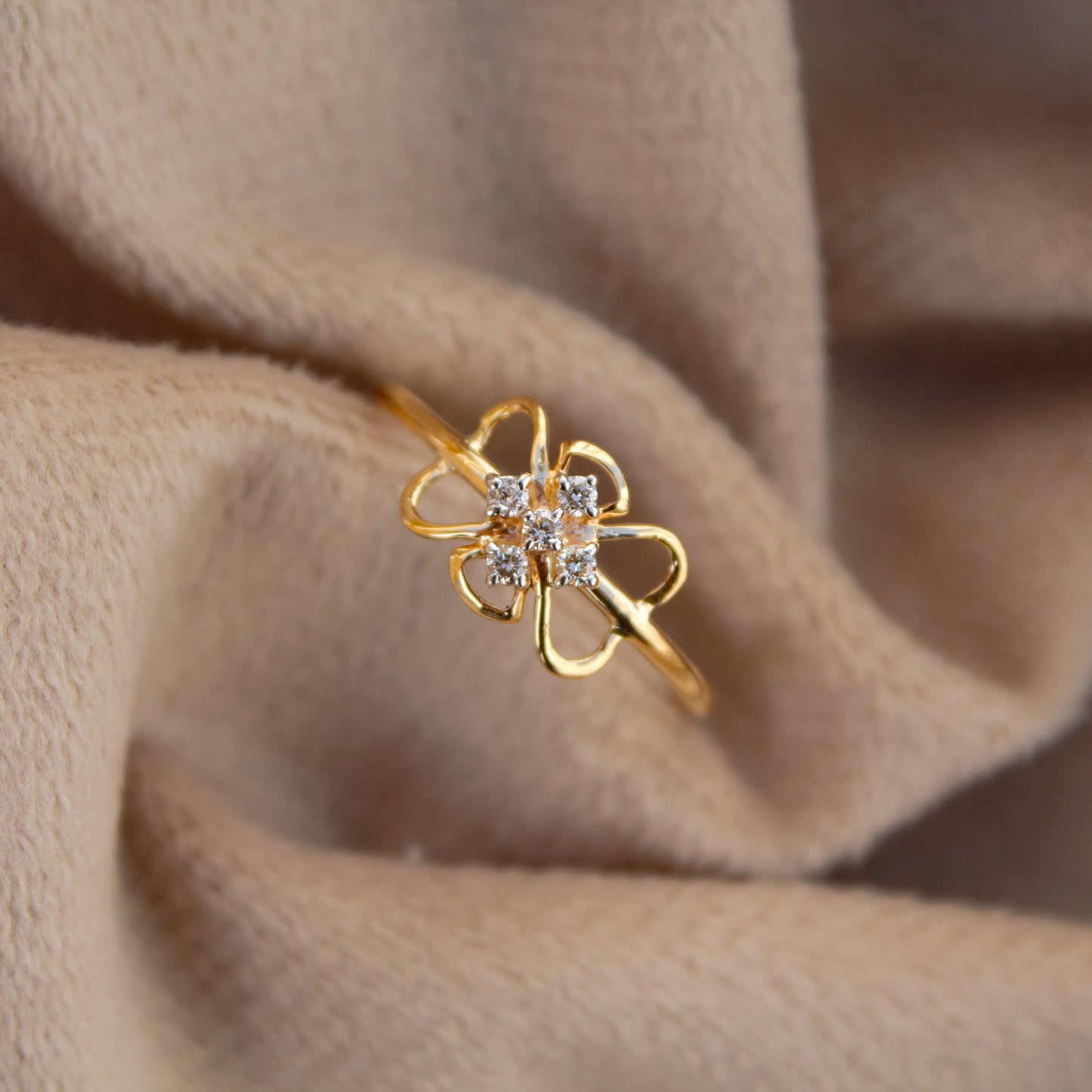 18K Solid Gold Jewelry, Lightweight Natural Diamond Gold Ring, Delicate Gold Ring For Birthday Gift, HI Color SI Clarity Diamond Pretty Ring