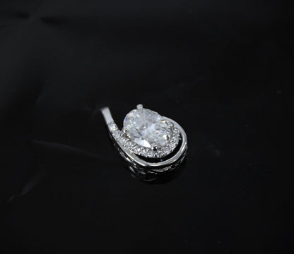 Moissanite 925Sterling Silver Oval Cut Pendant, Designer Charm Pendant, White Moissanite Jewelry, Unique Design Pendant, Valentines Day Gift