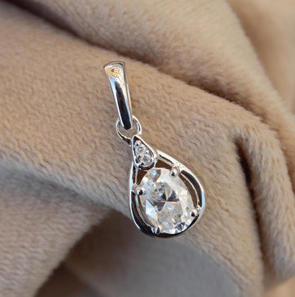 White Moissanite Oval Cut Charm Pendant, 925 Sterling Silver Dainty Pendant, Elegant Silver Pendant for Chain, Perfect Birthday Gift for Her