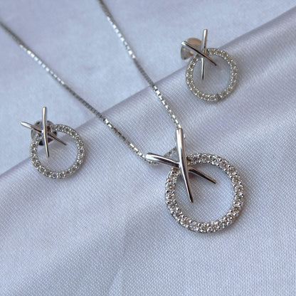 Minimalist Real Diamond Necklace Earring Set, 18k White Gold Jewelry Set, Gold Chain Pendant with Stud Earrings, Perfect Engagement Jewelry