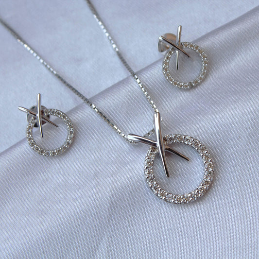 Minimalist Real Diamond Necklace Earring Set, 18k White Gold Jewelry Set, Gold Chain Pendant with Stud Earrings, Perfect Engagement Jewelry