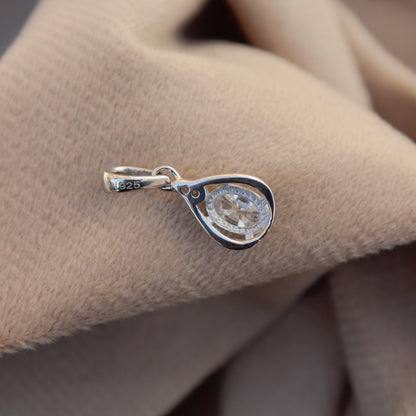 White Moissanite Oval Cut Charm Pendant, 925 Sterling Silver Dainty Pendant, Elegant Silver Pendant for Chain, Perfect Birthday Gift for Her