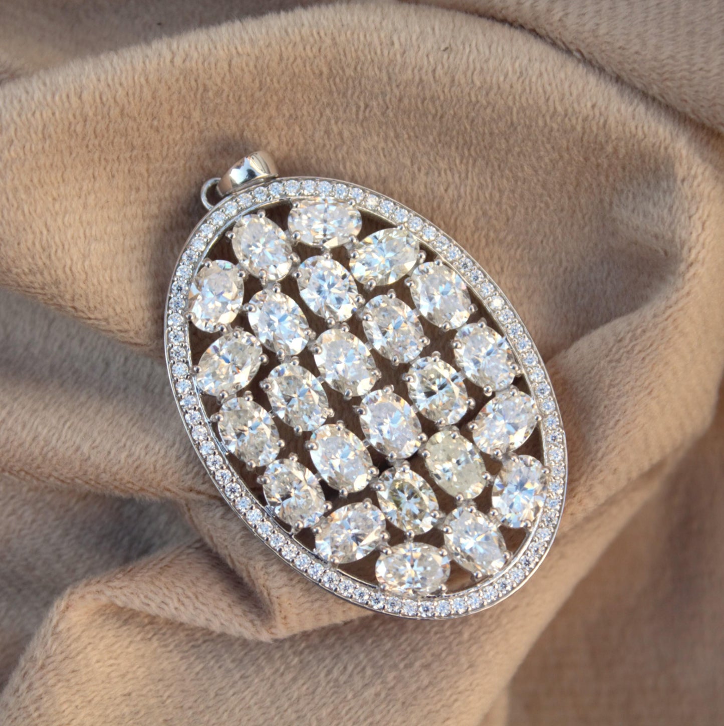 Oval Shape Statement 925 Silver Pendant, Oval & Round Moissanite Pendant For Anniversary Gift, Heavy Victorian Style Pendant For Her