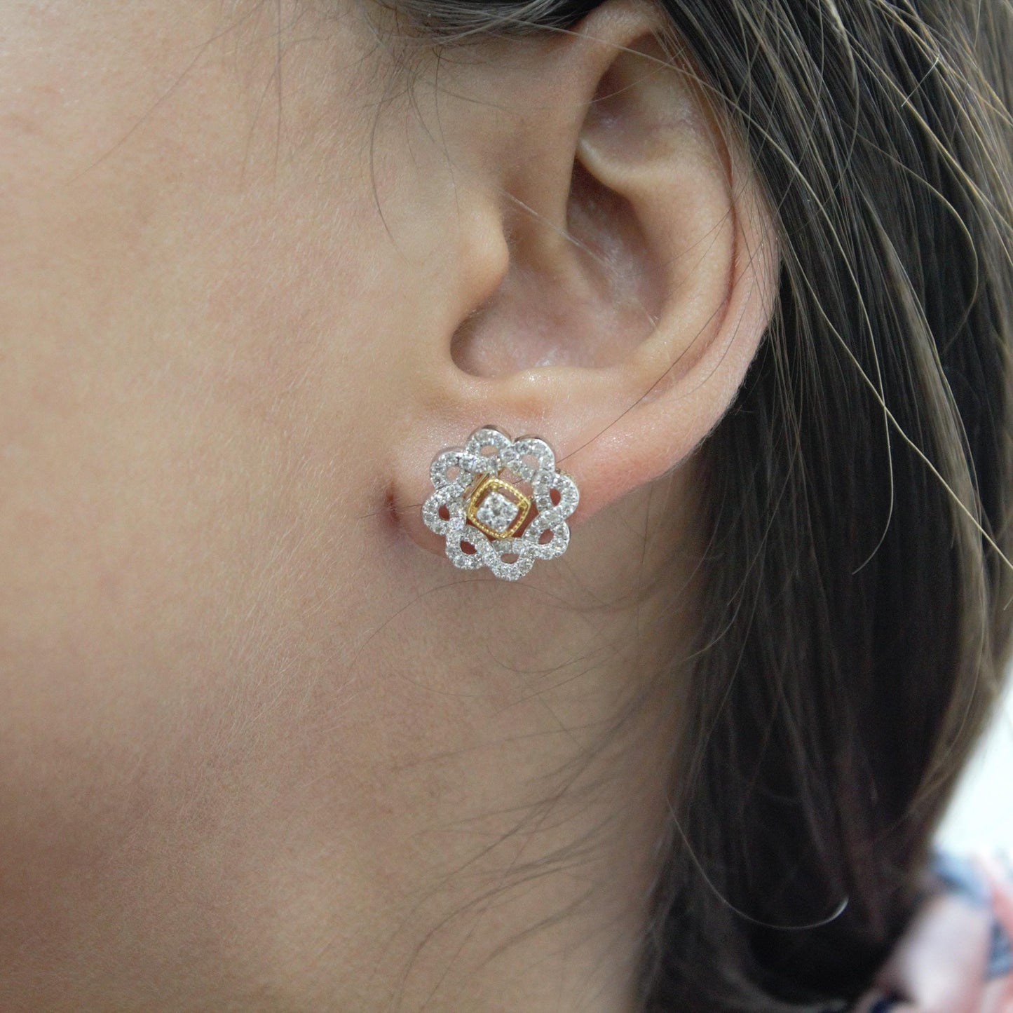 18k Yellow Gold Designer Necklace Earrings Set, Real Diamond Jewelry Set for Bridesmaids, Halo Jewelry in Gold, Anniversary Gift for Wife