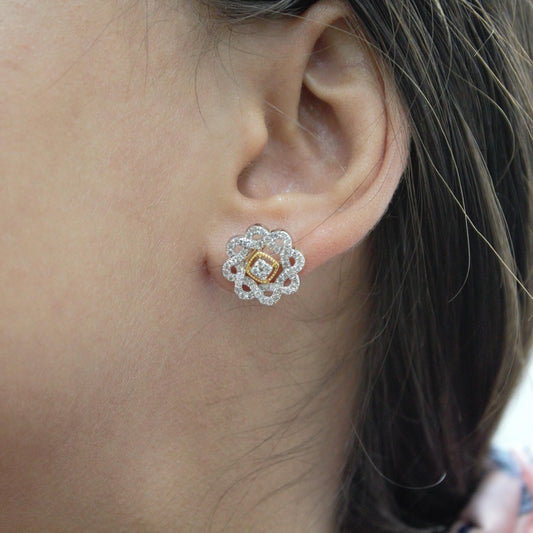 18k Yellow Gold Designer Necklace Earrings Set, Real Diamond Jewelry Set for Bridesmaids, Halo Jewelry in Gold, Anniversary Gift for Wife