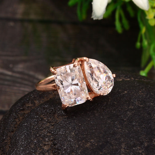 Two Diamonds Gold Ring, Pear & Radiant Cut Ring, IGI Certified Diamond Gold Jewelry, VVS Clarity Diamond Ring, Lab Created CVD Diamond Ring