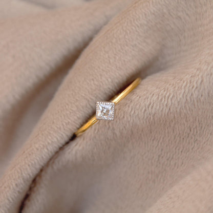 18K Solid Gold Minimalist Ring, 1 Gram Moissanite Ring, Dainty Moissanite Gold Ring, Princess Cut Single Stone Ring For Daughter