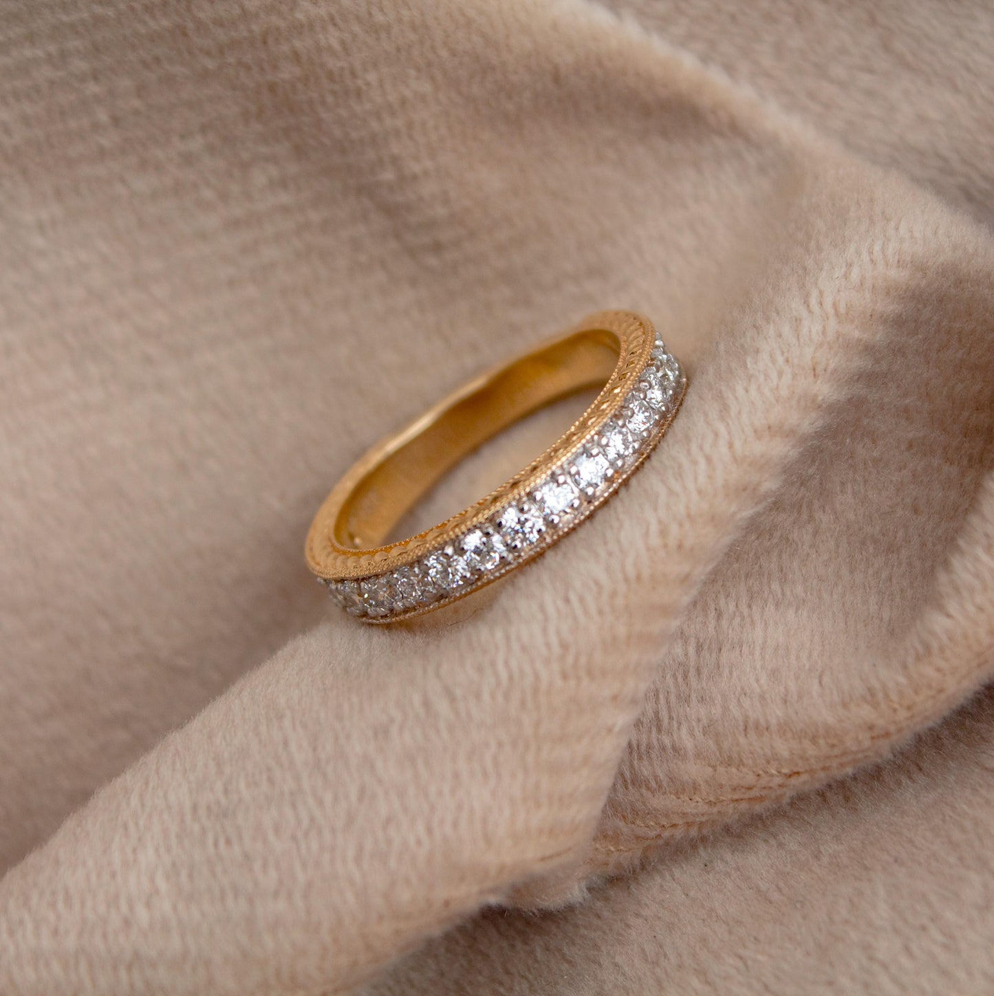 14k Solid Gold Half Eternity Band, Lab Grown Diamond Wedding Ring, US 7 Stackable Halfway Ring, 50 Pointer Diamond Gold Band Gift for Women