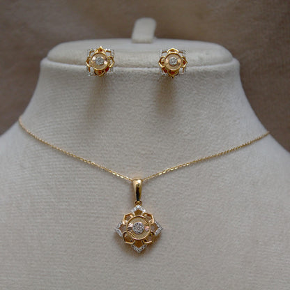 18k Yellow Gold Necklace with Earrings, Real Diamond Jewelry Set, Gold Diamond Jewelry for Her, Minimalist Charm Pendant with Chain and Stud