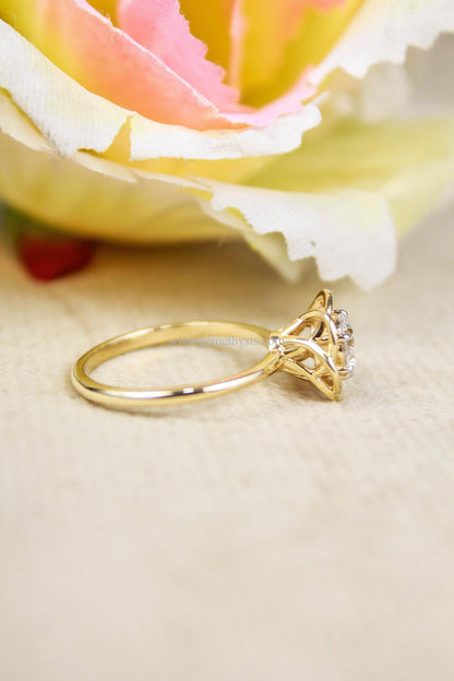 Lab Grown Diamond Solitaire Ring, 14K/18K Gold Ring, Flower Shape Anniversary Ring, 6 MM Round Diamond Ring, Gold Diamond Jewelry 0.75 Carat