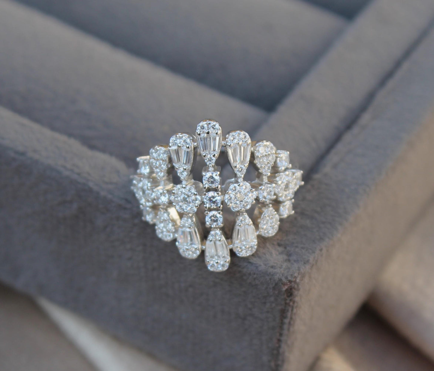 Statement Silver Necklace Set, Cubic Zirconia Choker Necklace With Earrings-Ring- Bracelet- Luxury Silver CZ Jewelry Set For Valentines Day