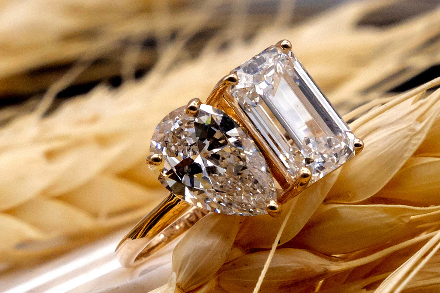 Toi Et Moi Ring, Moissanite Gold Ring, Two Stone Engagement Ring, Bridal Wedding Ring, Anniversary Gift For Her, Statement Solid Gold Ring