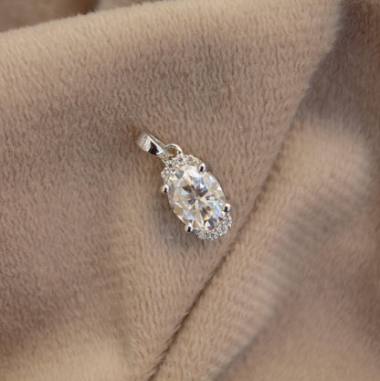 Oval Cut Moissanite Solitaire Pendant, Prong Set Minimalist Pendant, 925 Sterling Silver Dainty Jewelry for Her, Silver Charm Pendant Gift