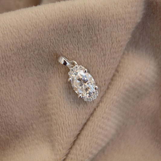 Oval Cut Moissanite Solitaire Pendant, Prong Set Minimalist Pendant, 925 Sterling Silver Dainty Jewelry for Her, Silver Charm Pendant Gift