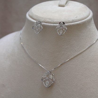 Natural Diamond Jewelry Set in Solid 18k Gold, Designer Pendant Necklace with Stud Earrings, IGI Certified Jewelry, White Gold Jewelry Gift