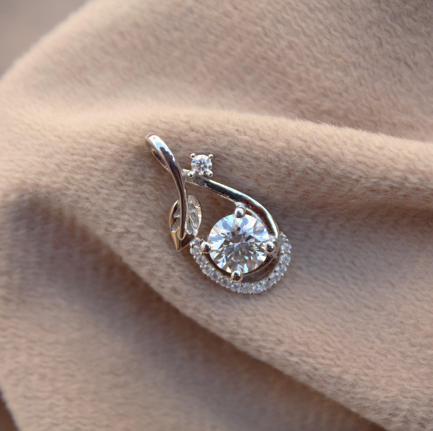 Minimalist Round Cut Moissanite Pendant in 925Sterling Silver, Designer Dainty Pendant, Small Pendant for Chain, New Arrival Pendant for Her